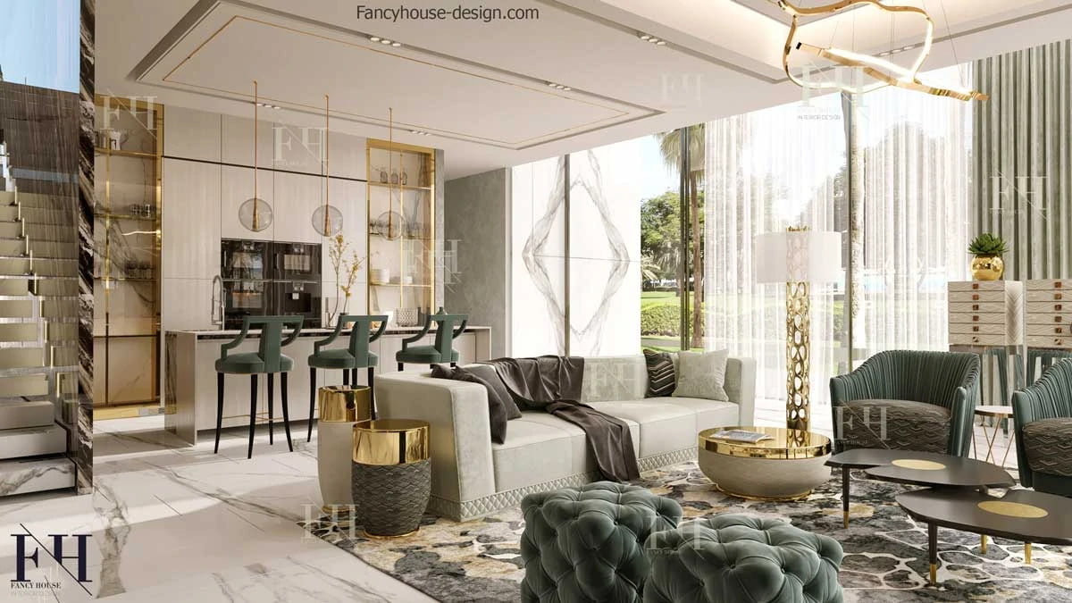 high end living room interior design with modern sofas