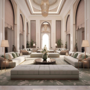 Arabian majlis seating in a palace house in Dubai