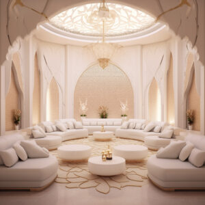 Impressive luxury Traditional Arabic majlis with curved continue sofa