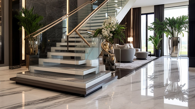 2 story villa staircase with marble finish