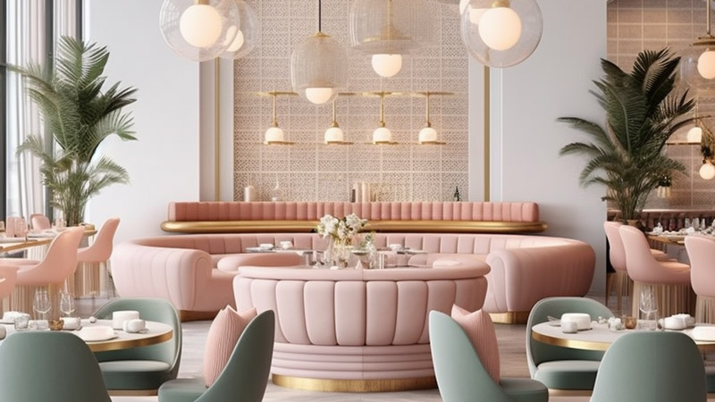 Beautiful restaurant in light color scheme