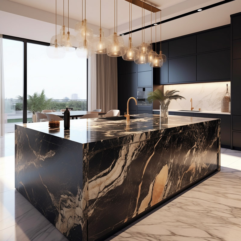 Luxury kitchen design with an marble island