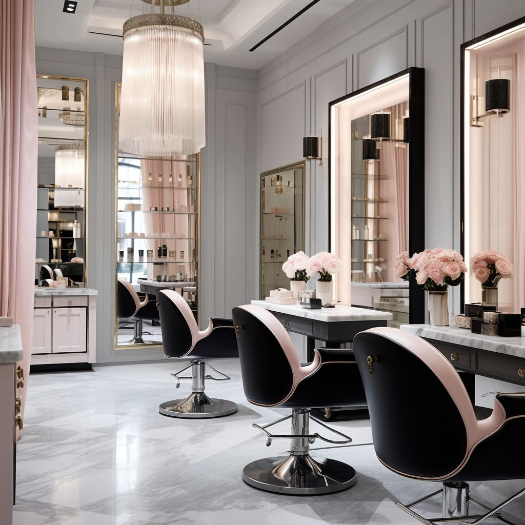 Lux beauty salon interior design with contract color scheme