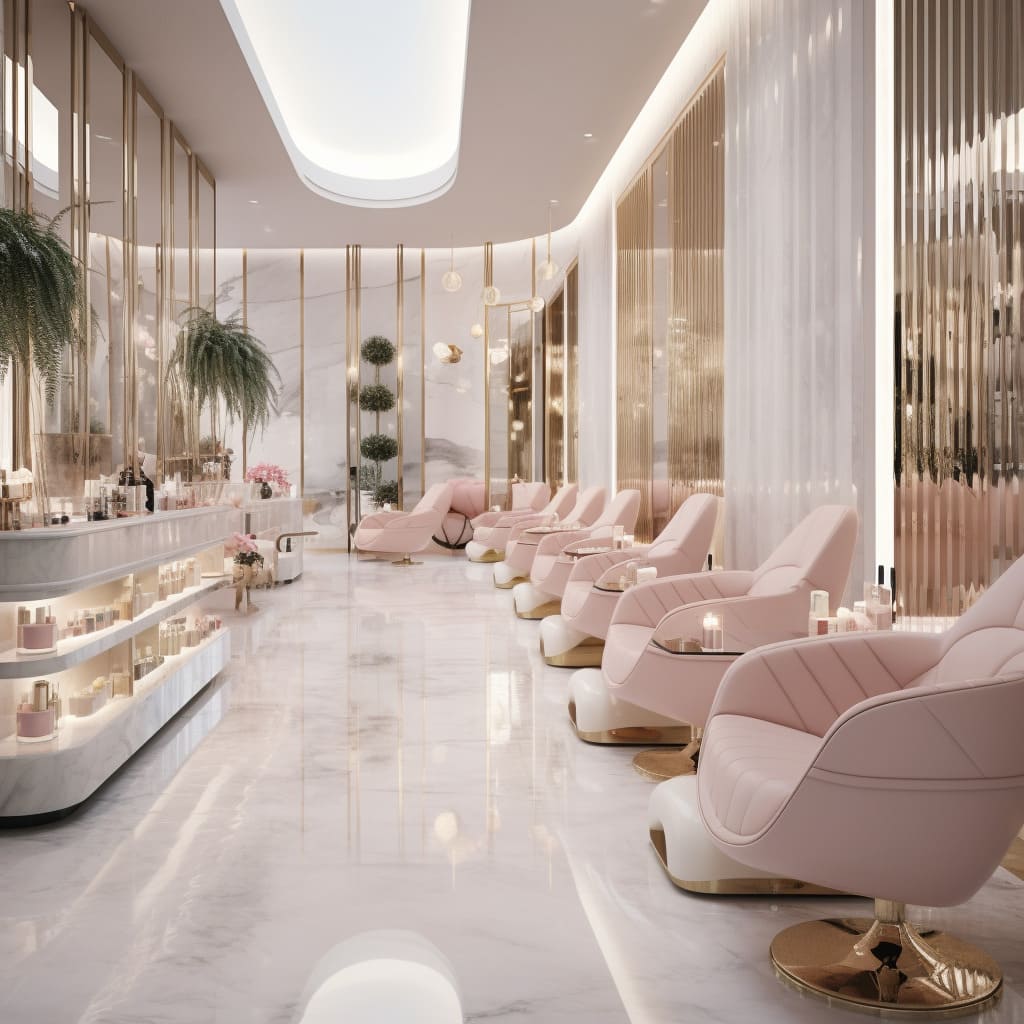 Luxury beauty salon in cream color scheme with gold