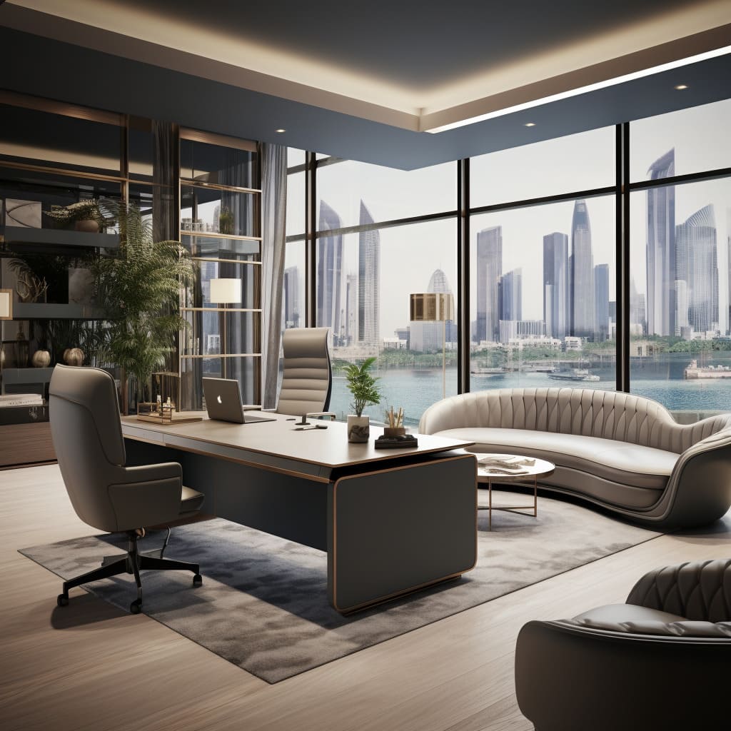 The CEO room in Dubai reflects the city's splendor with its luxury interior design.