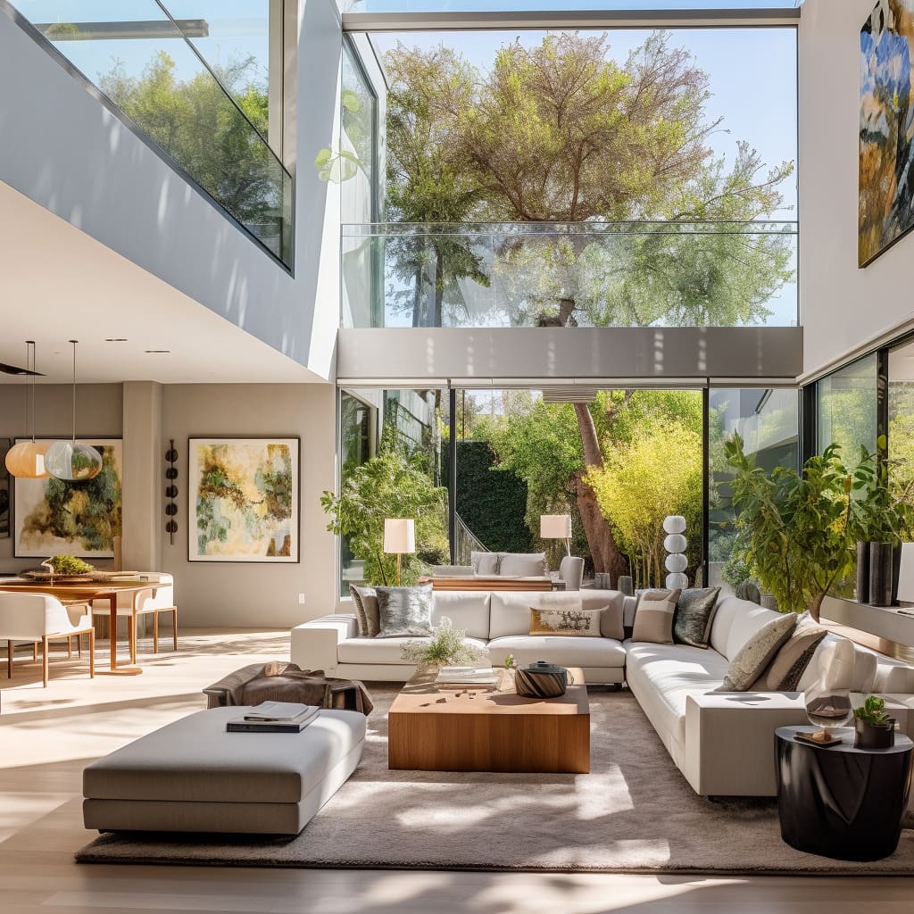 A Los Angeles home's living room makes a sustainable statement with seating cushions filled with organic latex.