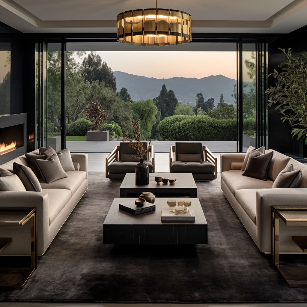 A Los Angeles style living room with a sleek, white sofa, vibrant art pieces, and modern home furniture.