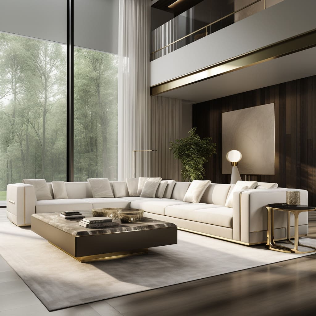 A beige home furniture set transforms the living room into a haven of tranquility.