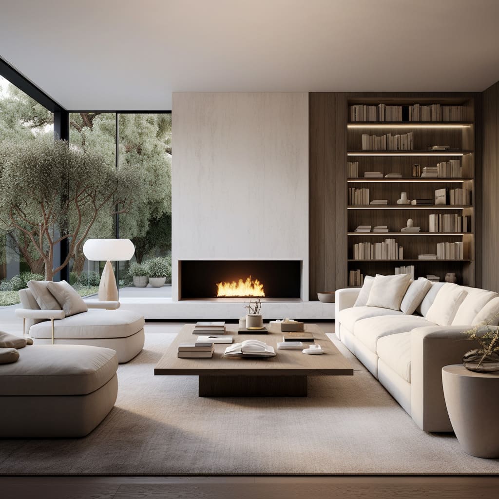 A contemporary sofa stands out in this minimalist living room, reflecting a Los Angeles style sensibility.