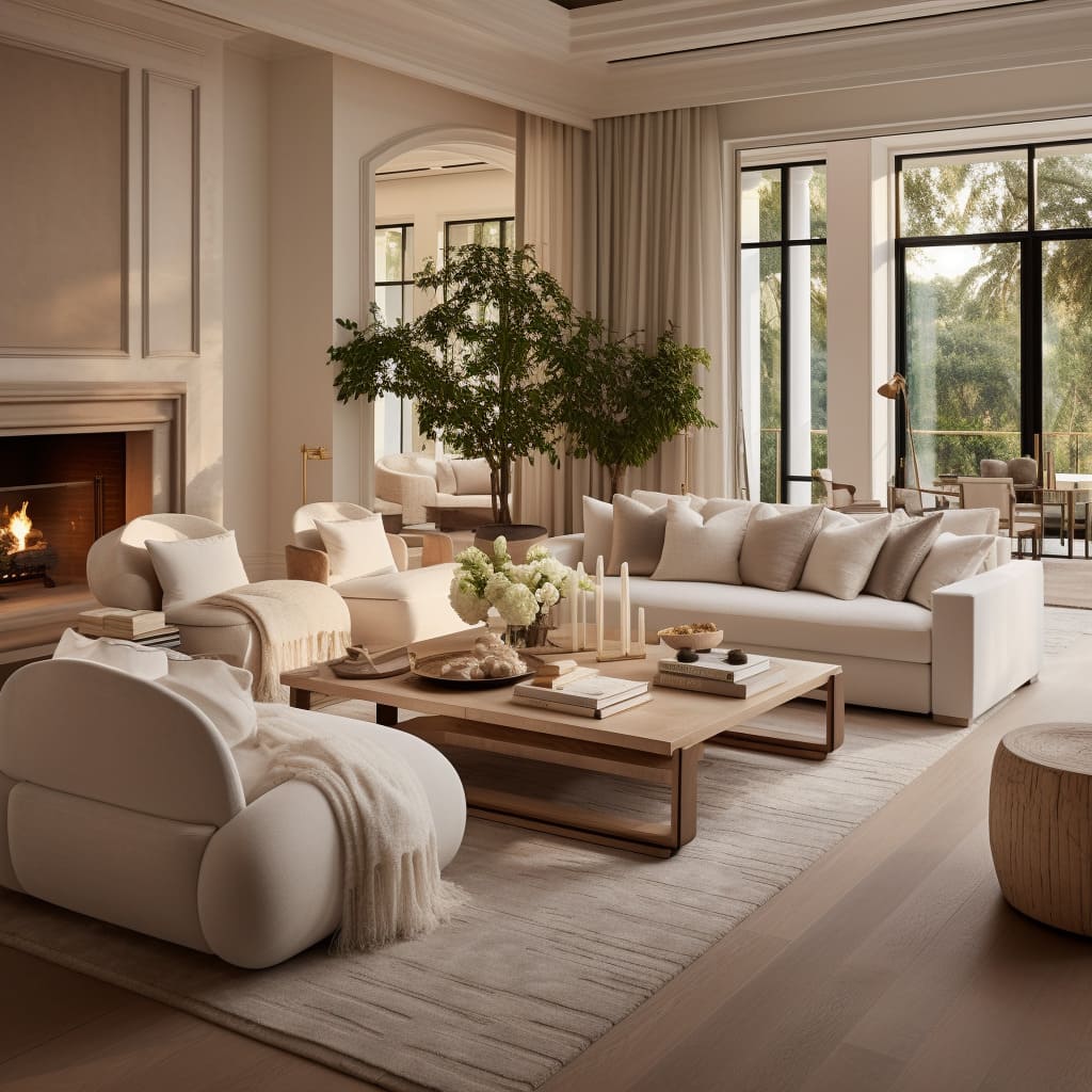 A minimalist white sofa in the living room symbolizes modern elegance.