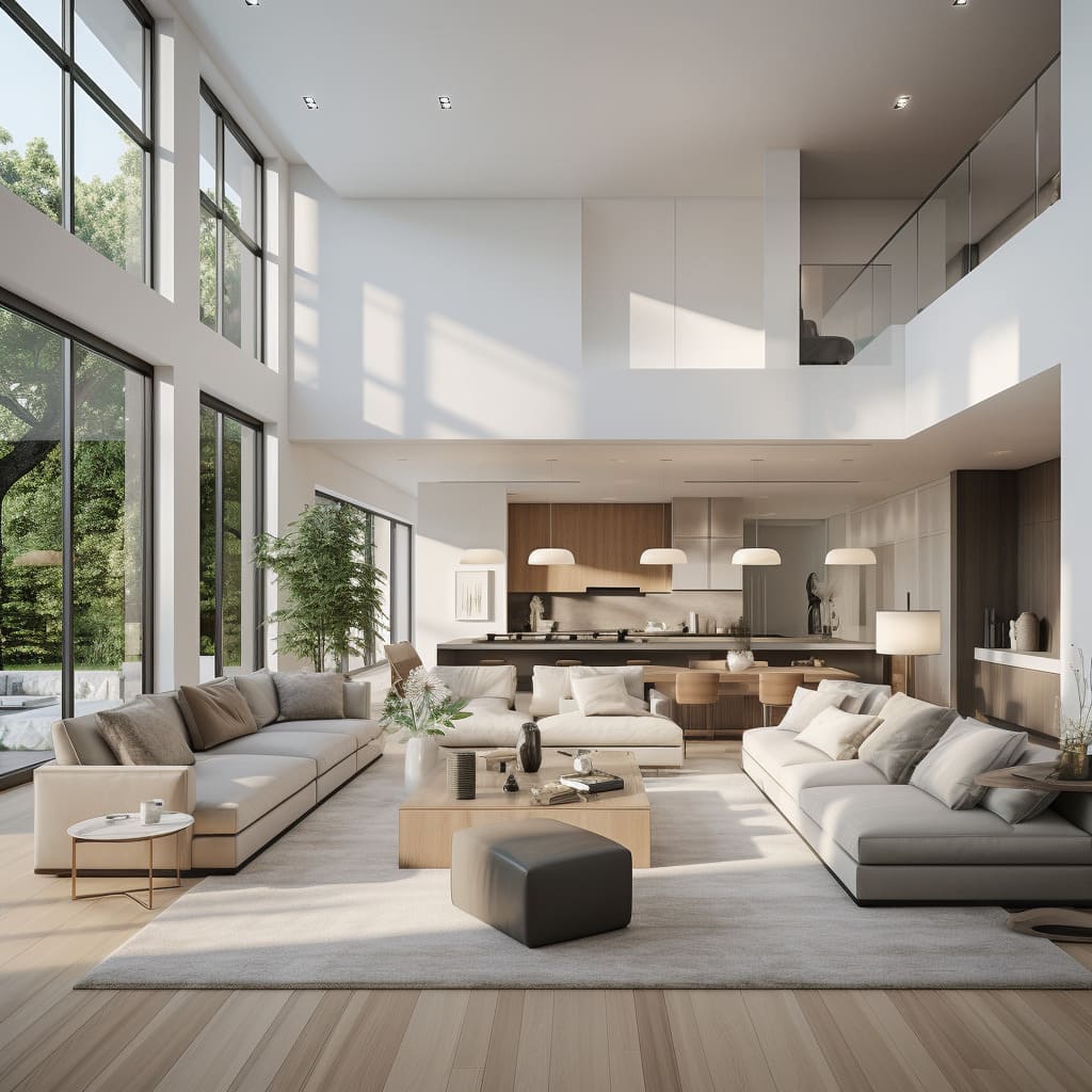 A modern home where the living room's open space layout and light color scheme create a welcoming atmosphere.