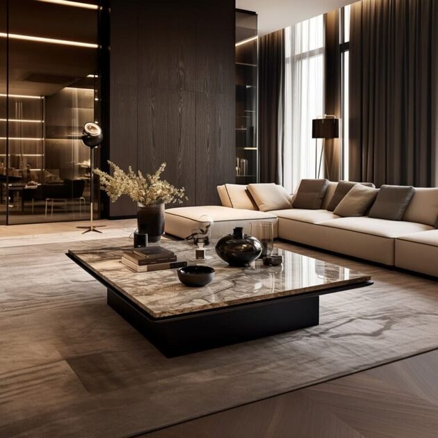 View of Use of Natural Stone in Modern Living Room Design | FH