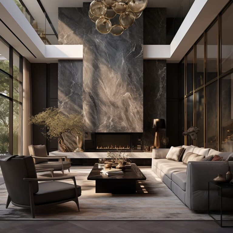 Elegance of Rich Stone in Luxurious Living Room Interiors