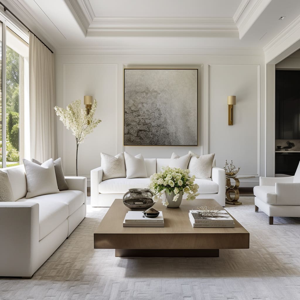 A white armchair in the corner of the living room is like a personal relaxation oasis.
