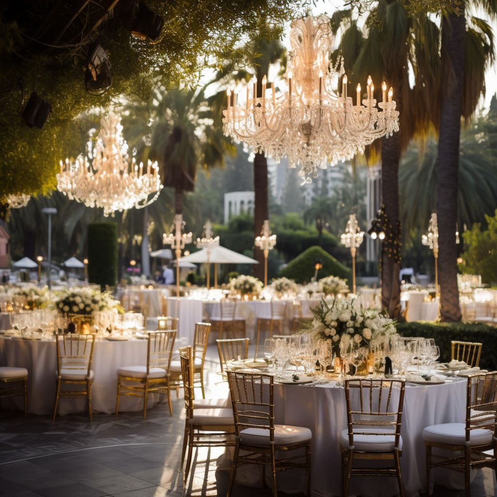 California-style decor for wedding dining brings a relaxed LA vibe.
