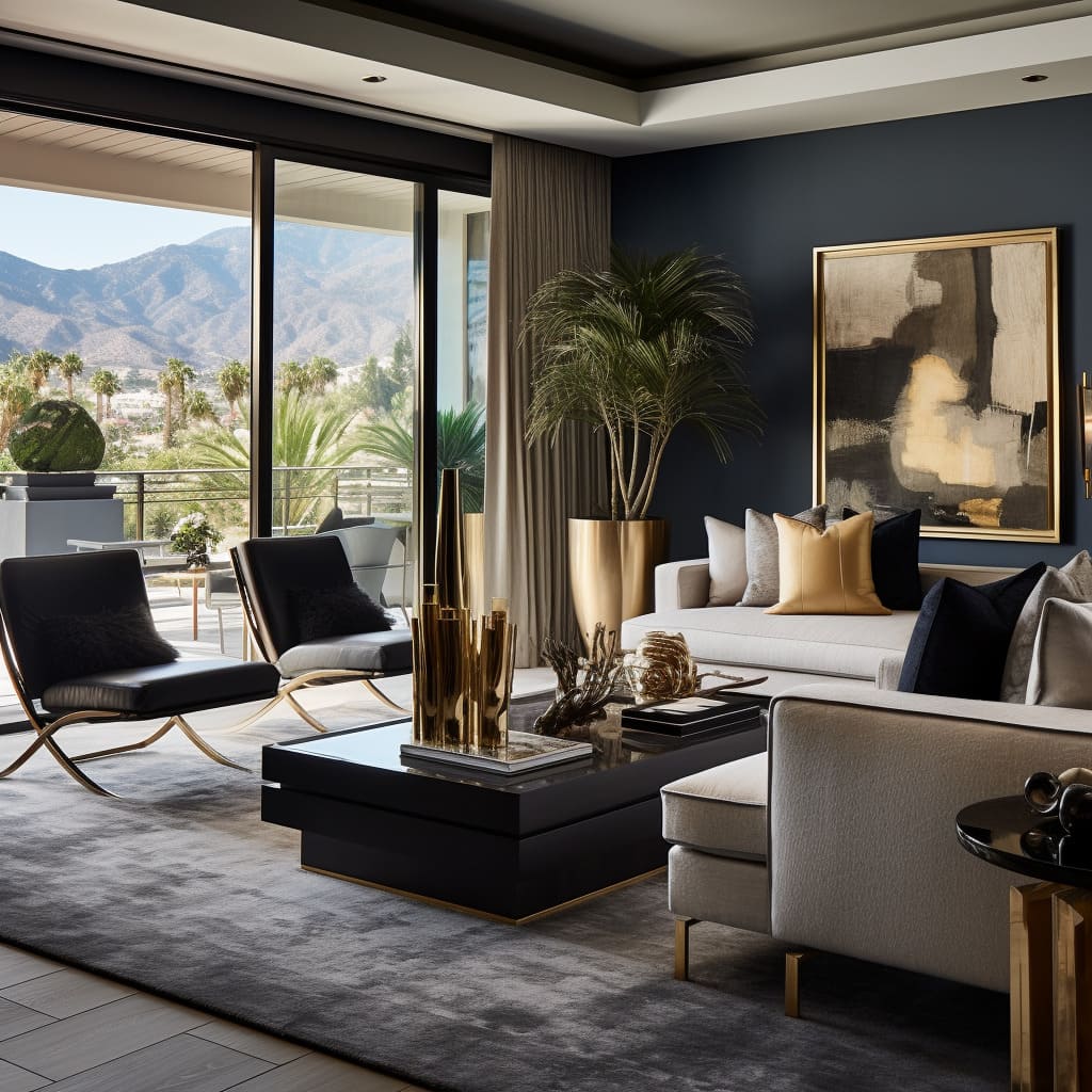 Clean and crisp lines dominate the living room, showcasing a contemporary luxury feel.