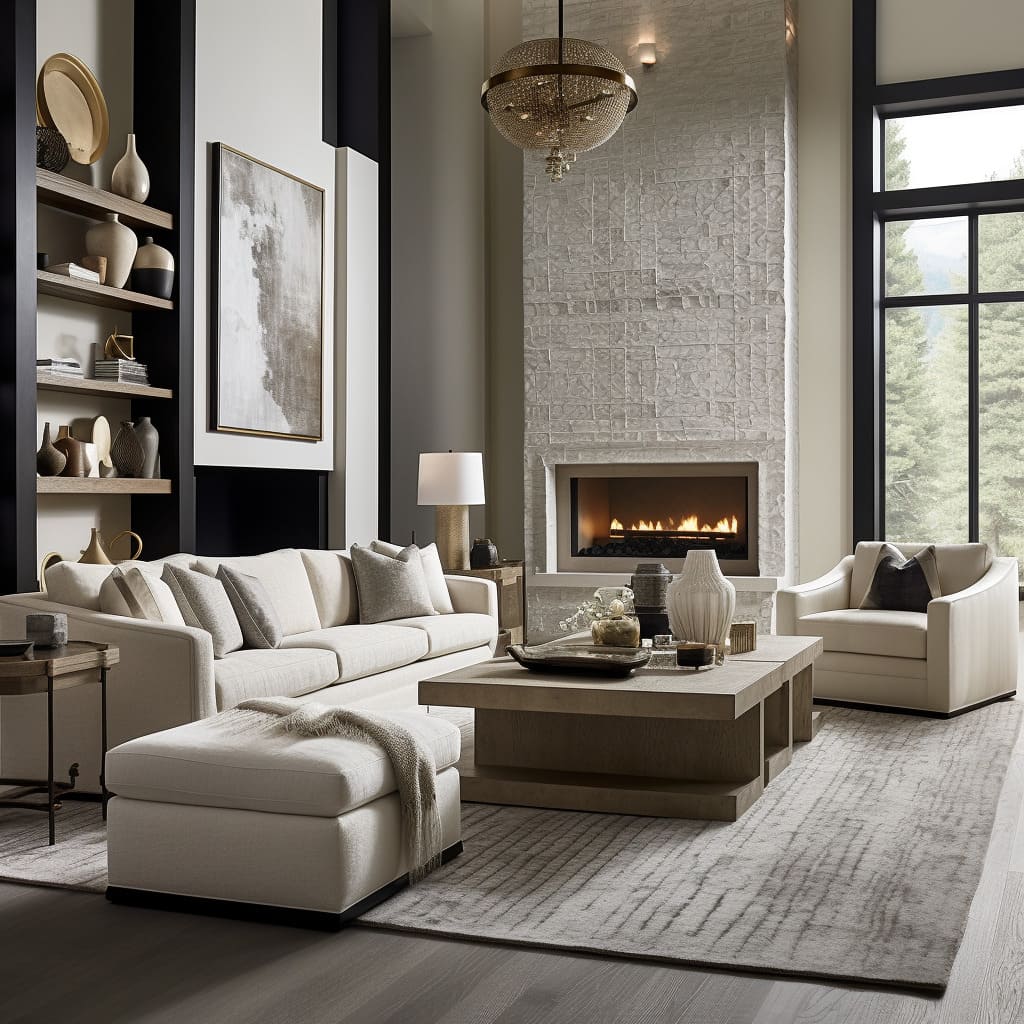 Contemporary classic style shines in this living room with its white, plush seating.