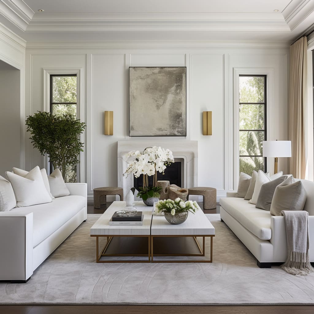a living room with a white, ultra-modern sofa that’s both stylish and comfy.