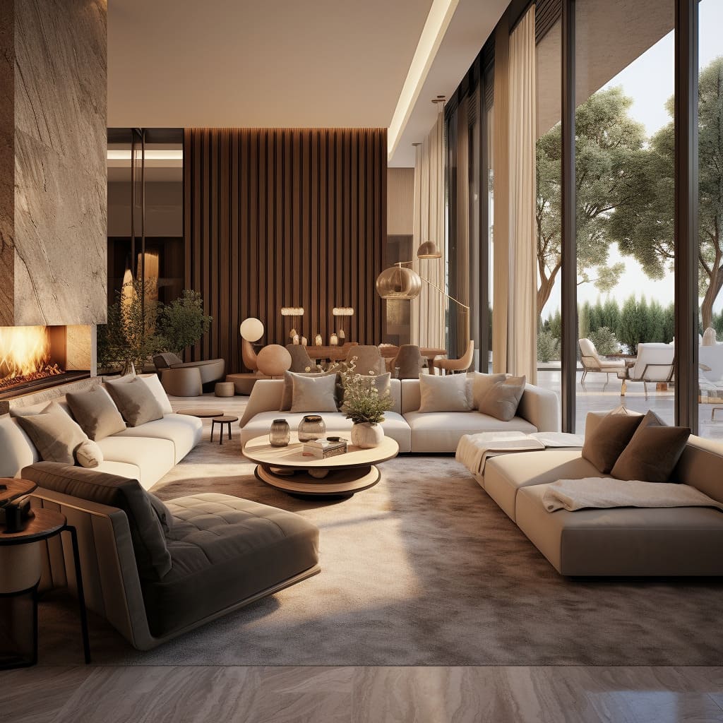 In this interior, the living room is a haven of soft colors and contemporary design.