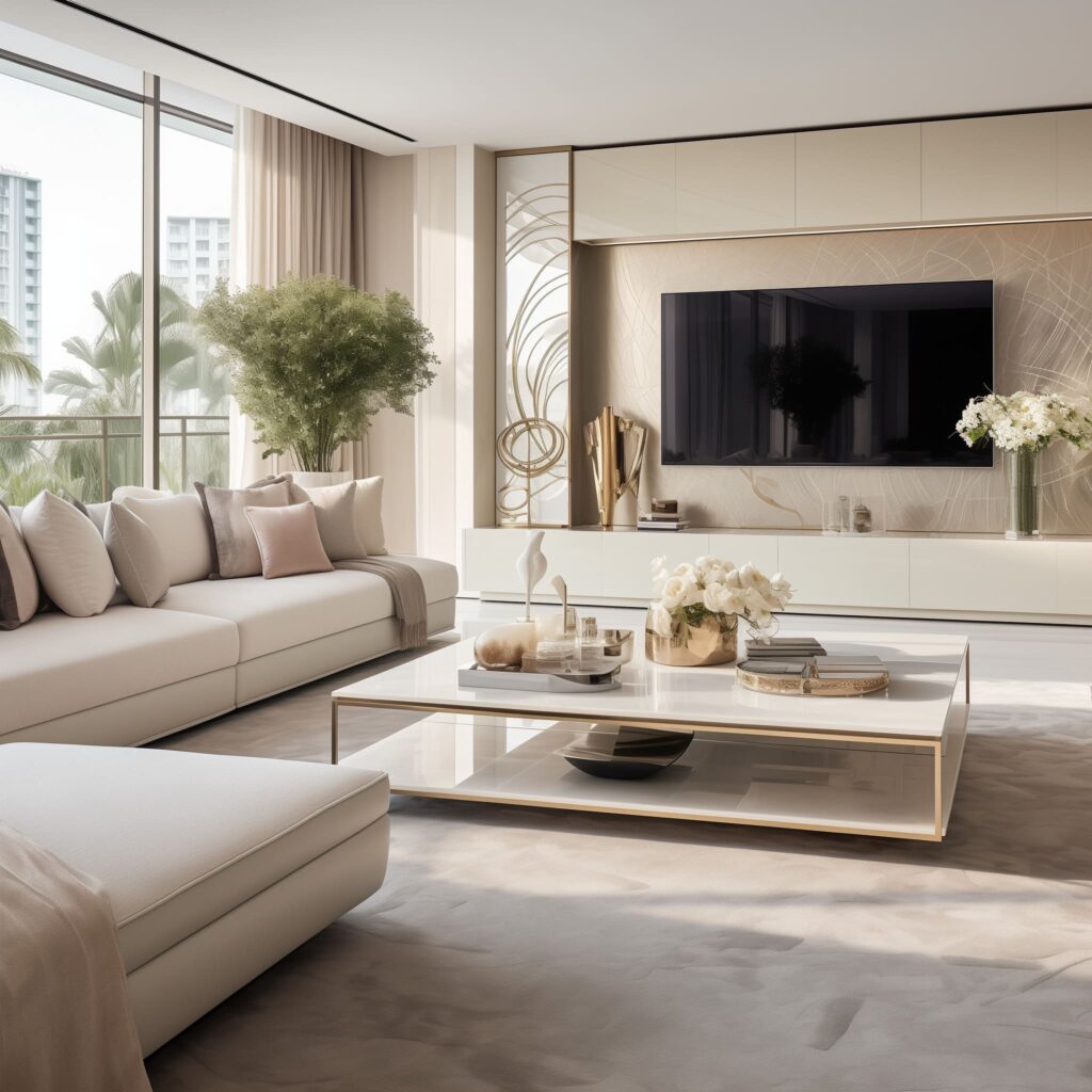 Cream Elegance: Modern Luxury in Living Room Design | FH