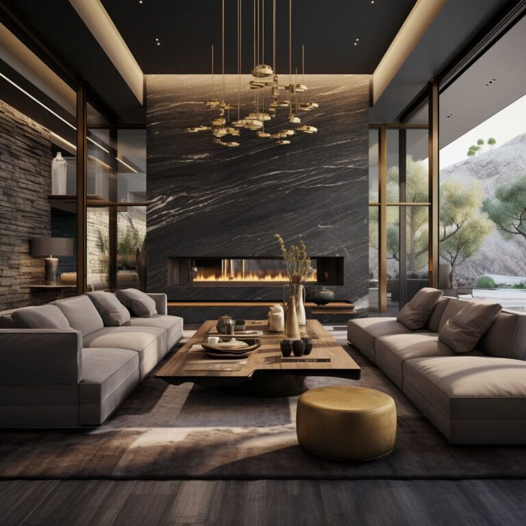 Elegance of Rich Stone in Luxurious Living Room Interiors