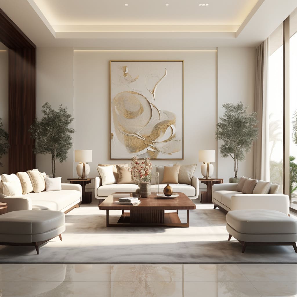 Light colors and minimalist furniture create a dreamy aura in this living room.