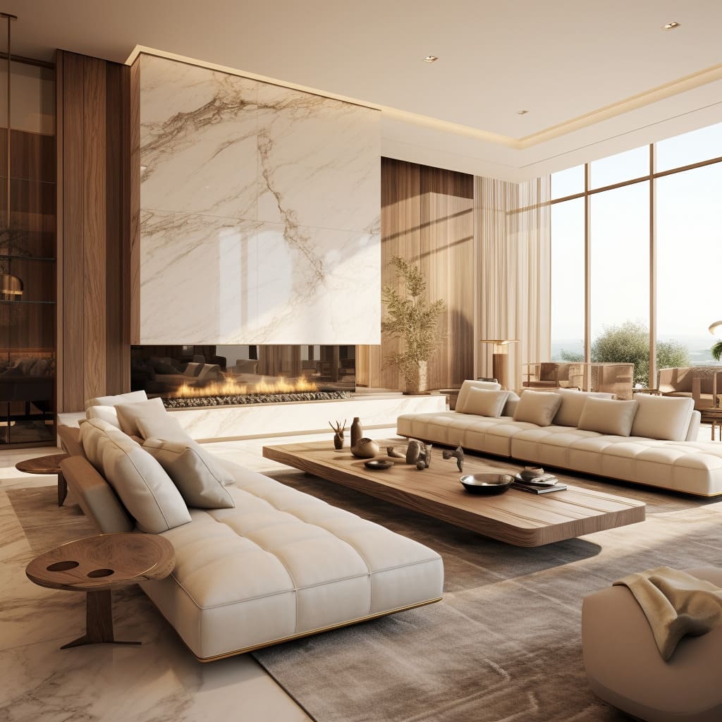 Light-filled and airy, the living room's interior design is a testament to understated elegance.