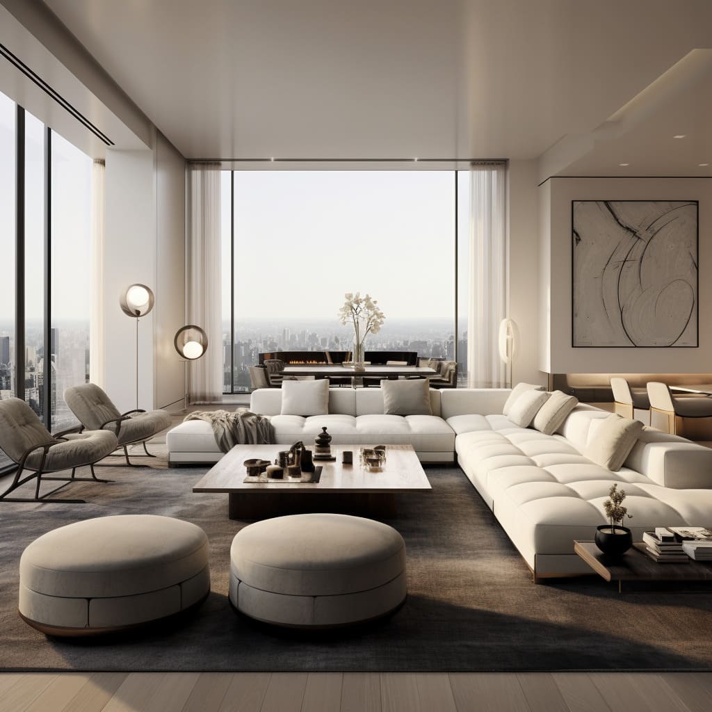 Luxurious simplicity is the hallmark of this apartment's contemporary living room design.