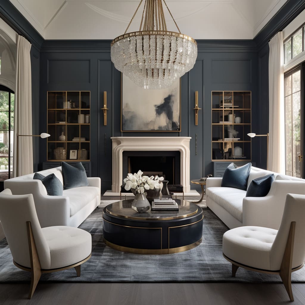 Plush furniture and classic elements make this living room inviting.