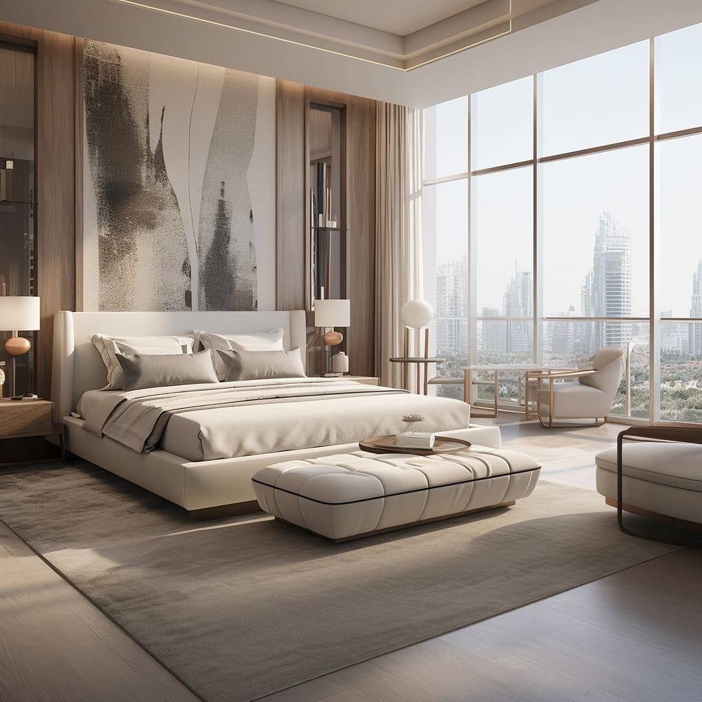 Serenity is key in this master bedroom's off-white interior design theme.