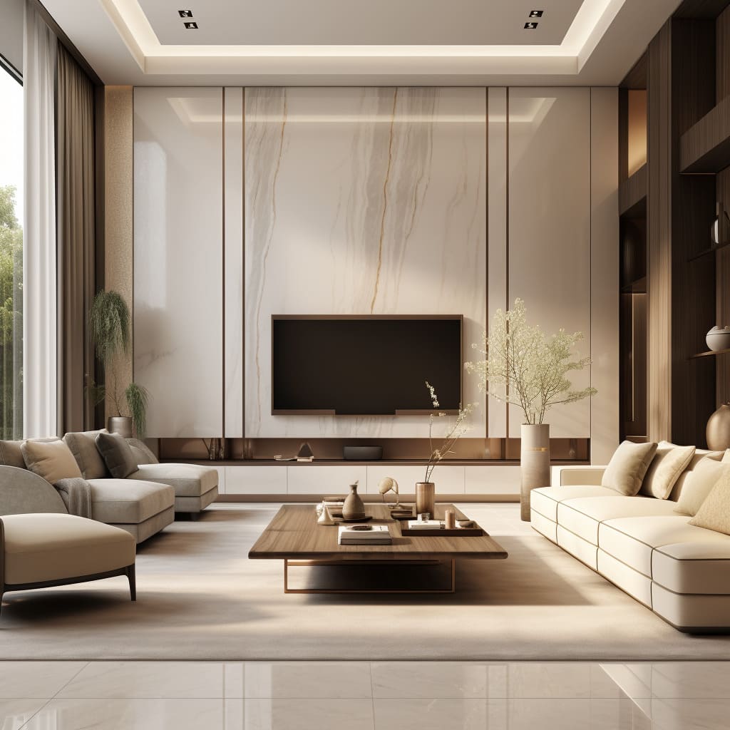 Soft, comfortable seating is the highlight of this contemporary living room design.