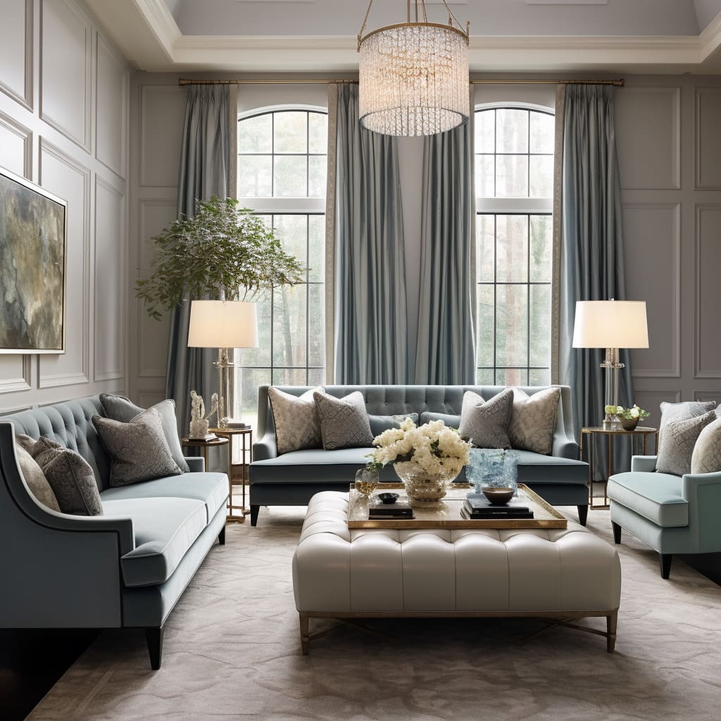 Soft fabrics in the living room create a cozy atmosphere in this modern classic home.