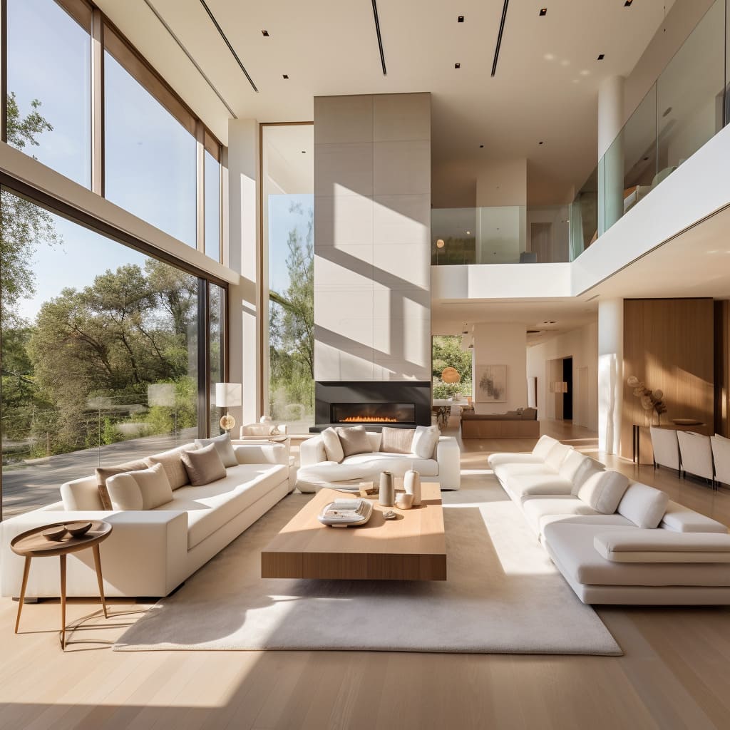 The heart of this modern home is its living room, with an open space layout and inviting seating.