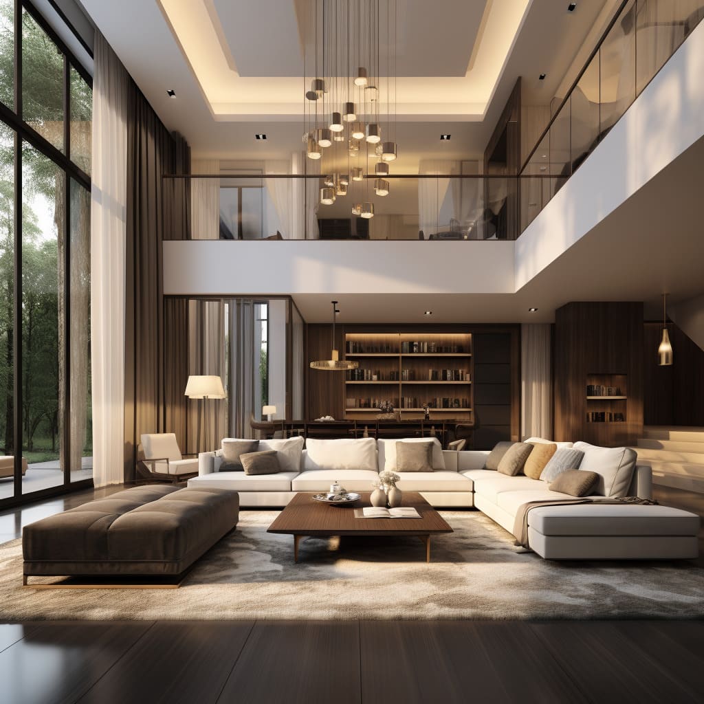 The house's contemporary living room boasts a stunning sofa set that defines luxury and comfort.