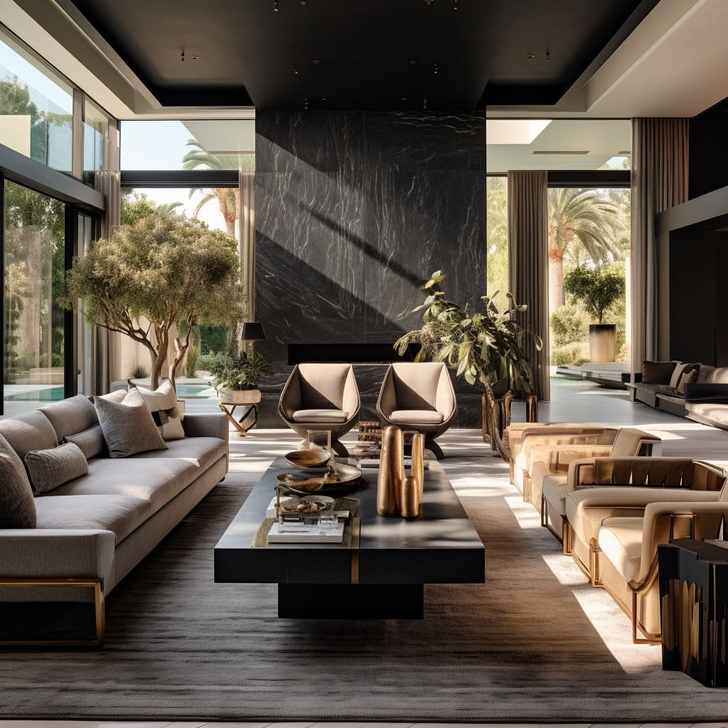 The house's interior design strikes a balance between contemporary chic and laid-back luxury.