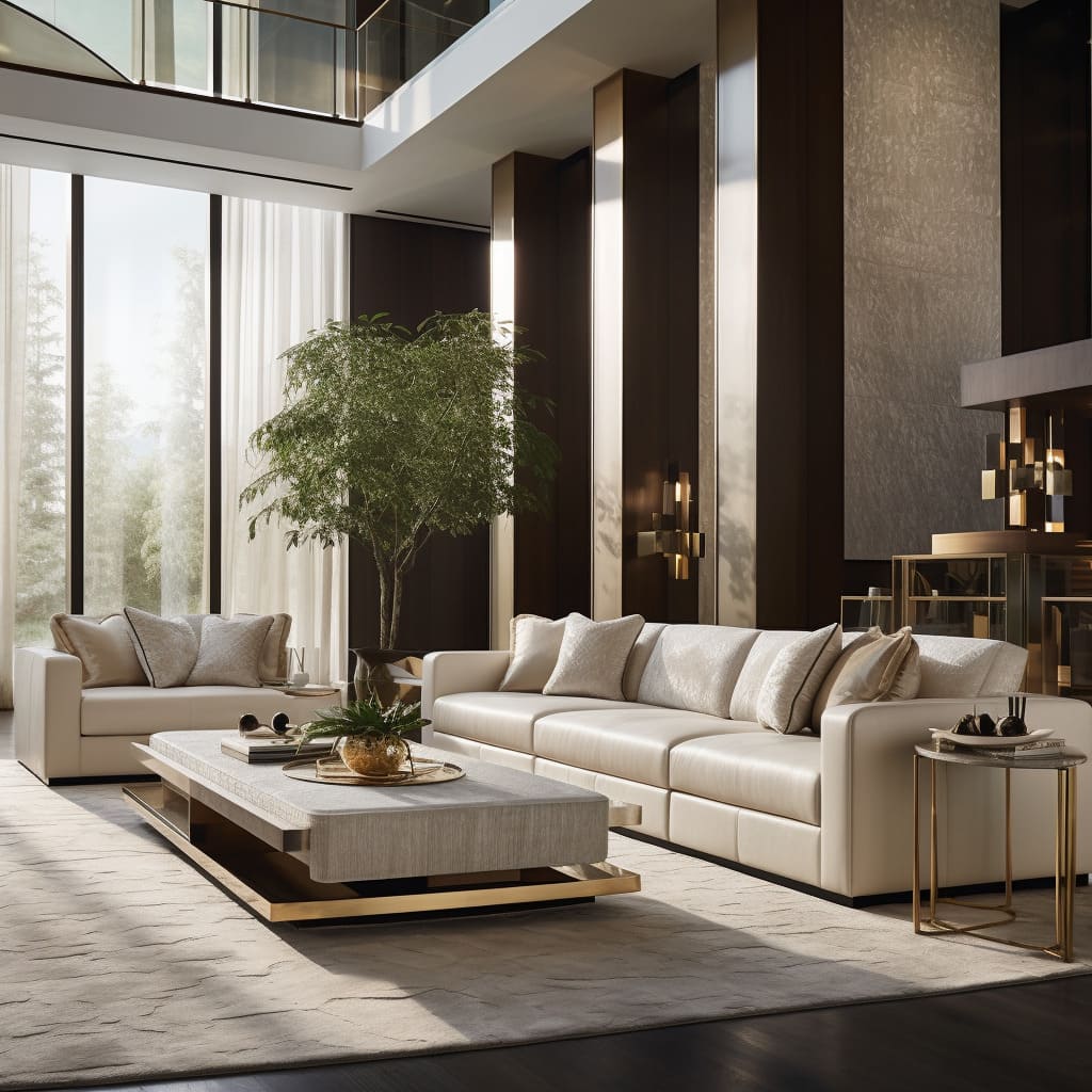 The house's living room, adorned in beige, offers a perfect blend of warmth and elegance.