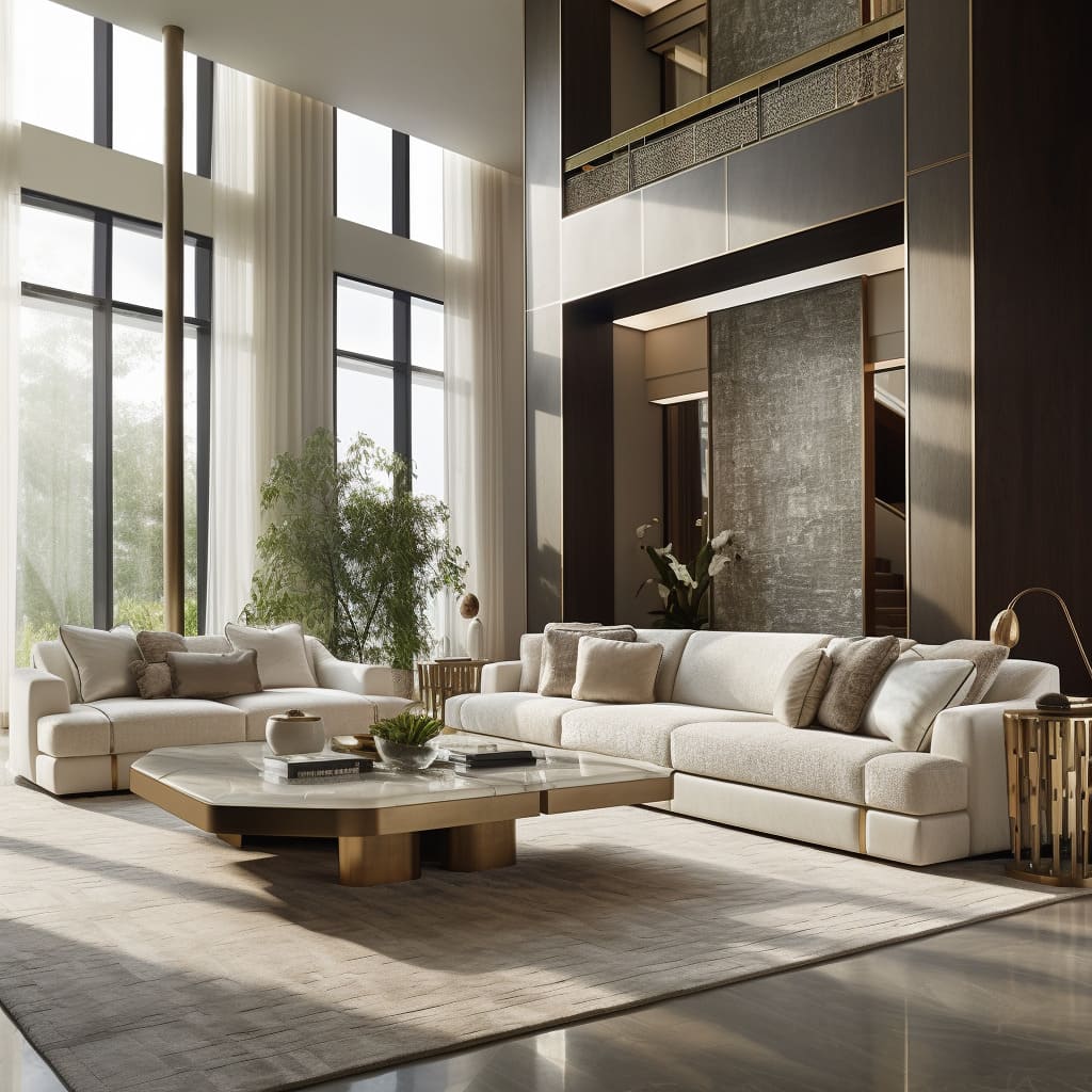 The interior design of this living room features beige hues that exude comfort and style.