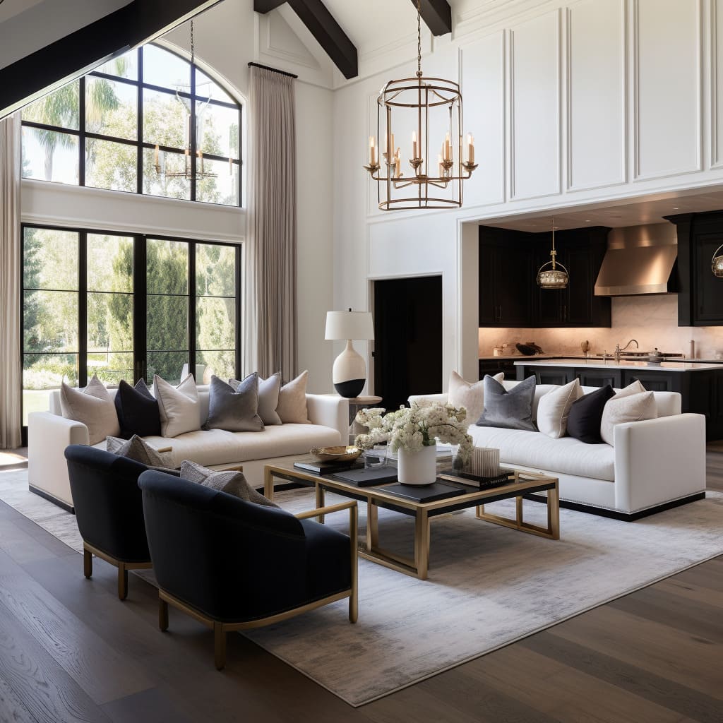 The interior design of this living room showcases a timeless and inviting space.