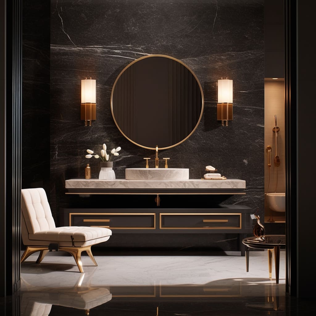 The interior design of this master bathroom is a testament to luxury, with a sleek bathtub taking center stage.