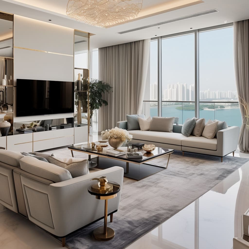The living room exudes elegance with its contemporary furniture choices.