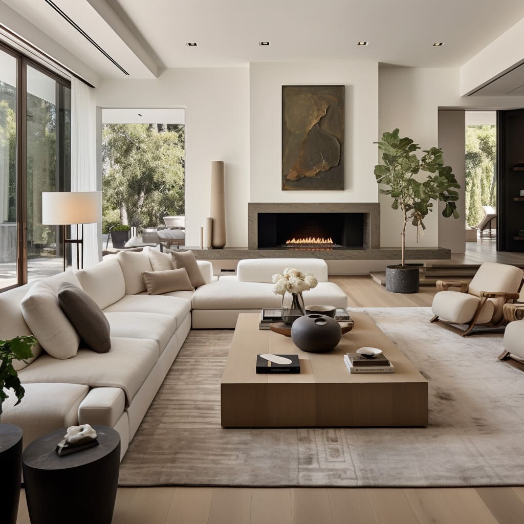 The living room in this home captures the LA vibe with its minimalist furniture and white walls.
