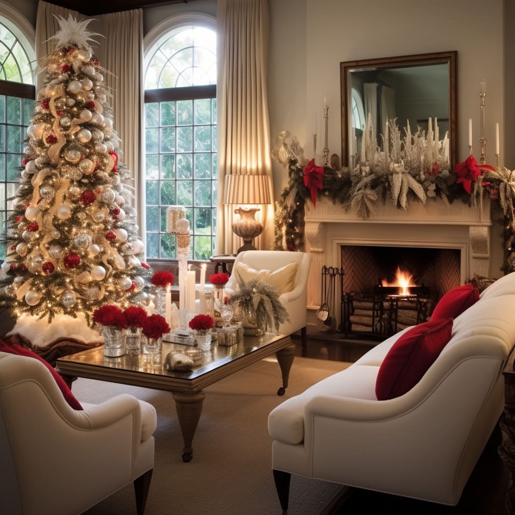 The living room is filled with the scent of pine from the Christmas tree, enveloping the house in holiday spirit.