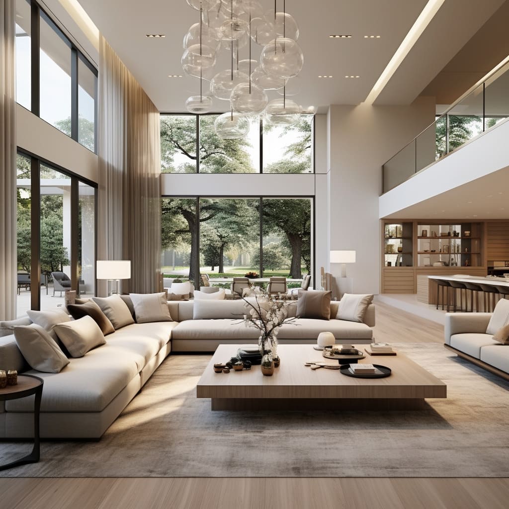 The living room of this American villa showcases the beauty of minimalism with its clean lines and natural light.