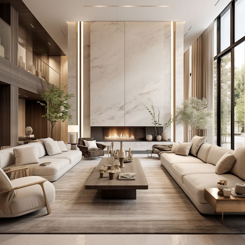 The living room set, with its clean lines and soft hues, embodies modern comfort.