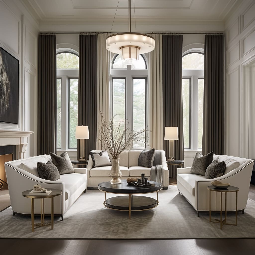 The living room's furniture, with its contemporary lines, embodies a Los Angeles style.