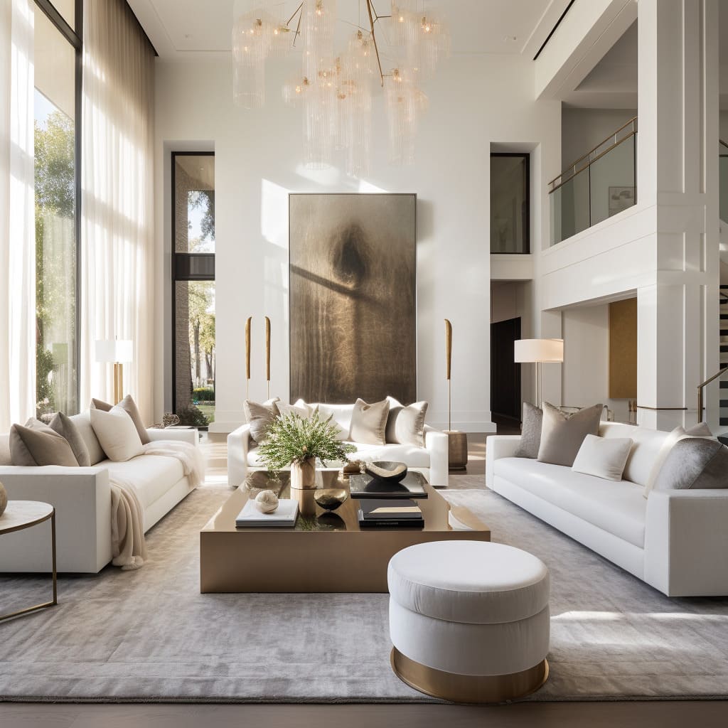 The living room's white decor creates an elegant and modern feel in the house.