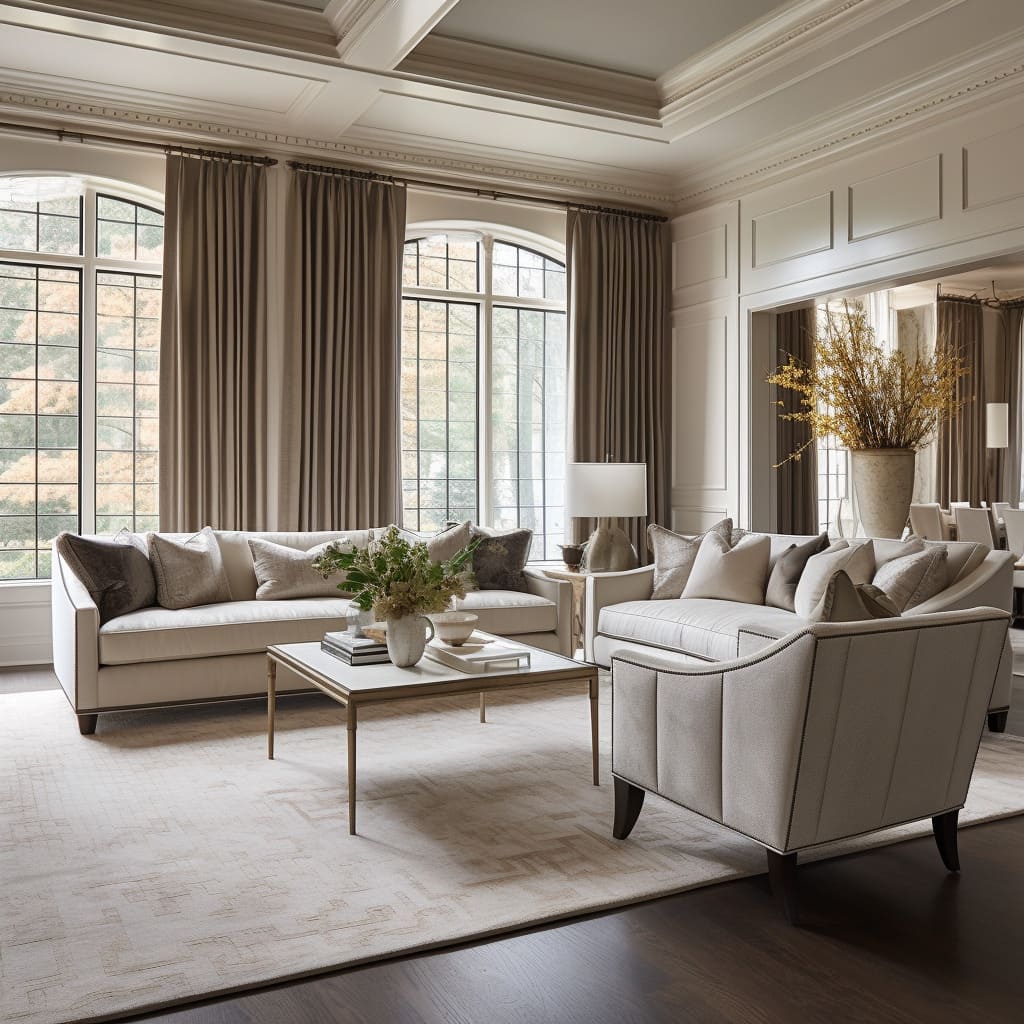 The living room's white walls are the perfect backdrop for bold, contemporary accents.