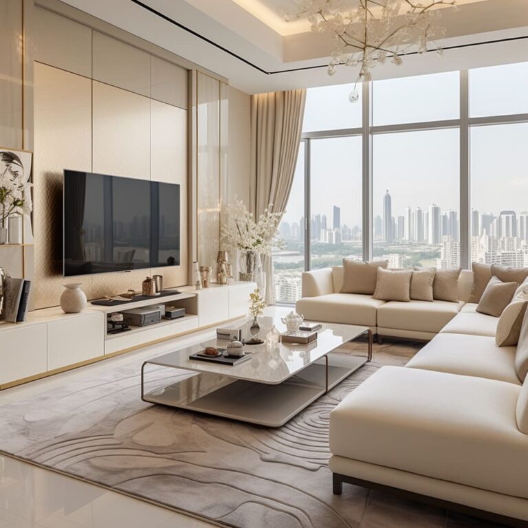 Cream Elegance: Modern Luxury in Living Room Design | FH