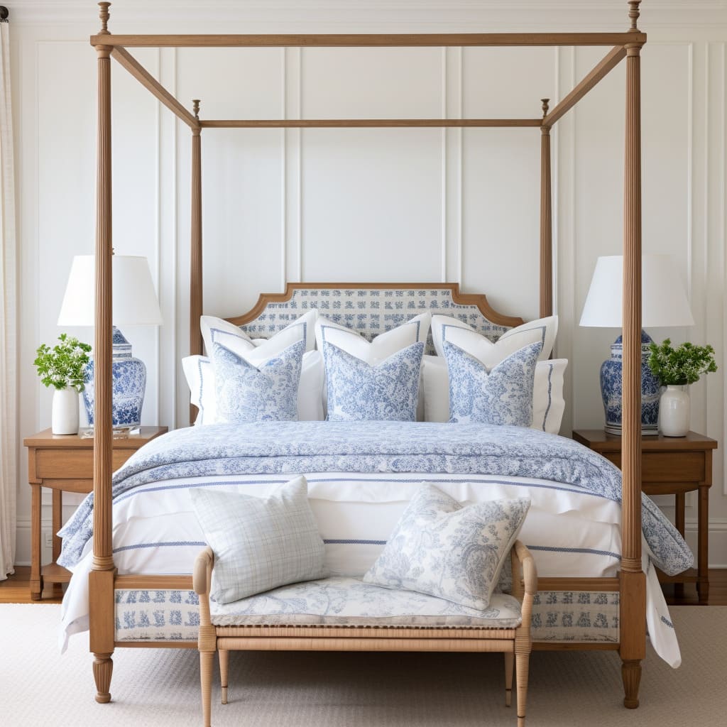 The master bedroom embodies the elegance of classic American interior design.