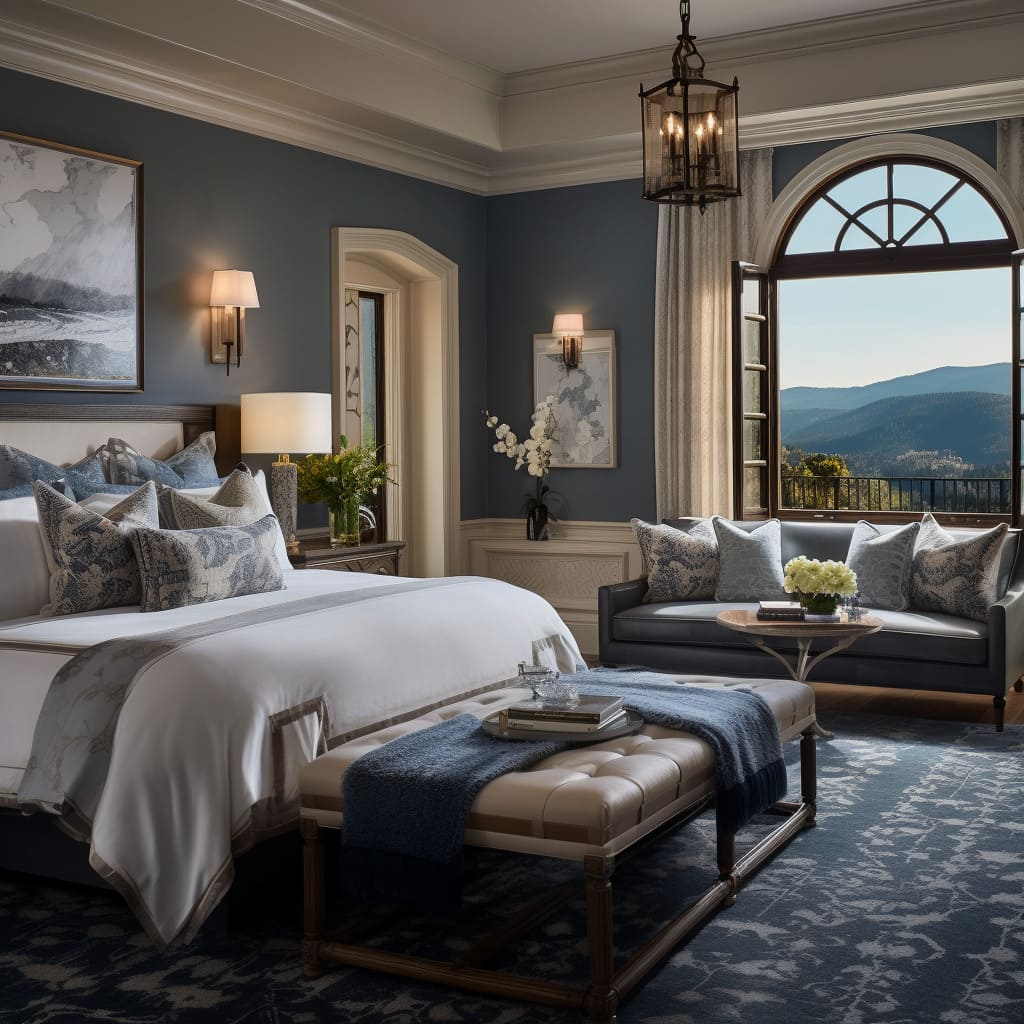 The master bedroom's king-size bed is a symbol of comfort and luxury.